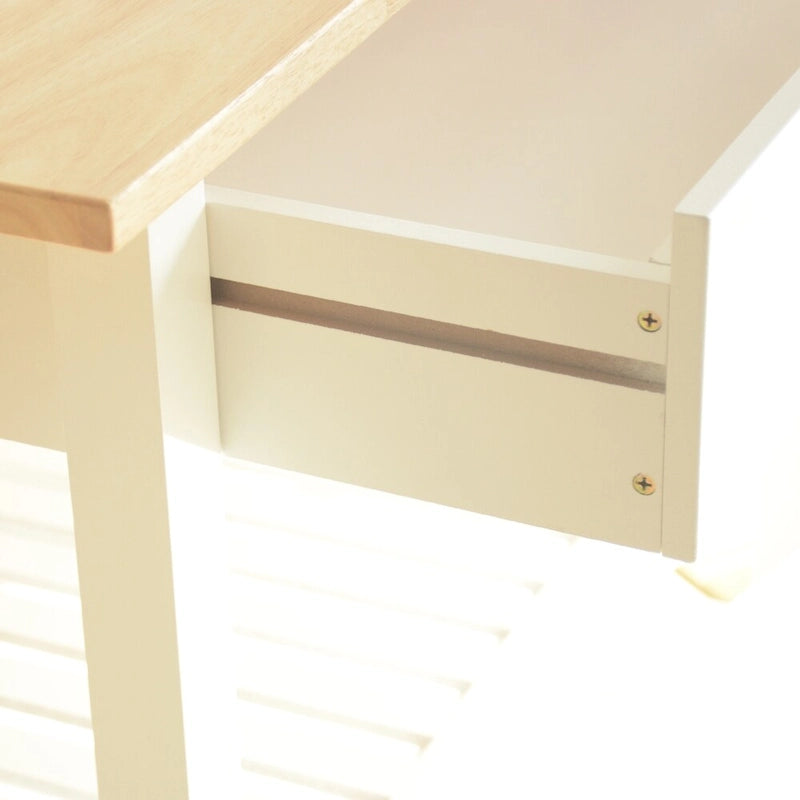 Rolling Kitchen Cart with Natural Wood Top 2 Open Shelves and Towel Rack