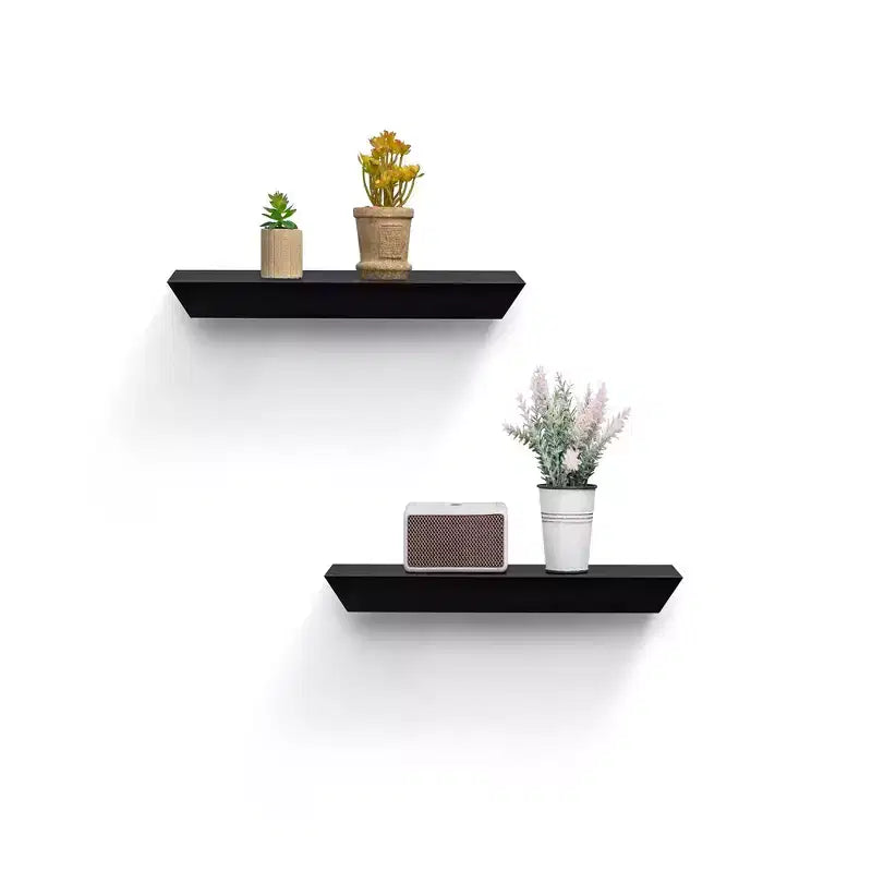 2 Pack Black MDF Floating Wall Shelves for Home Decor & Storage