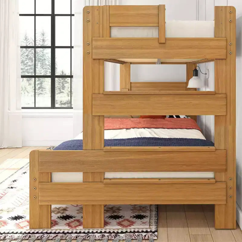 Twin over Full Bunk Bed, Modern Farmhouse Solid Wood for Kids