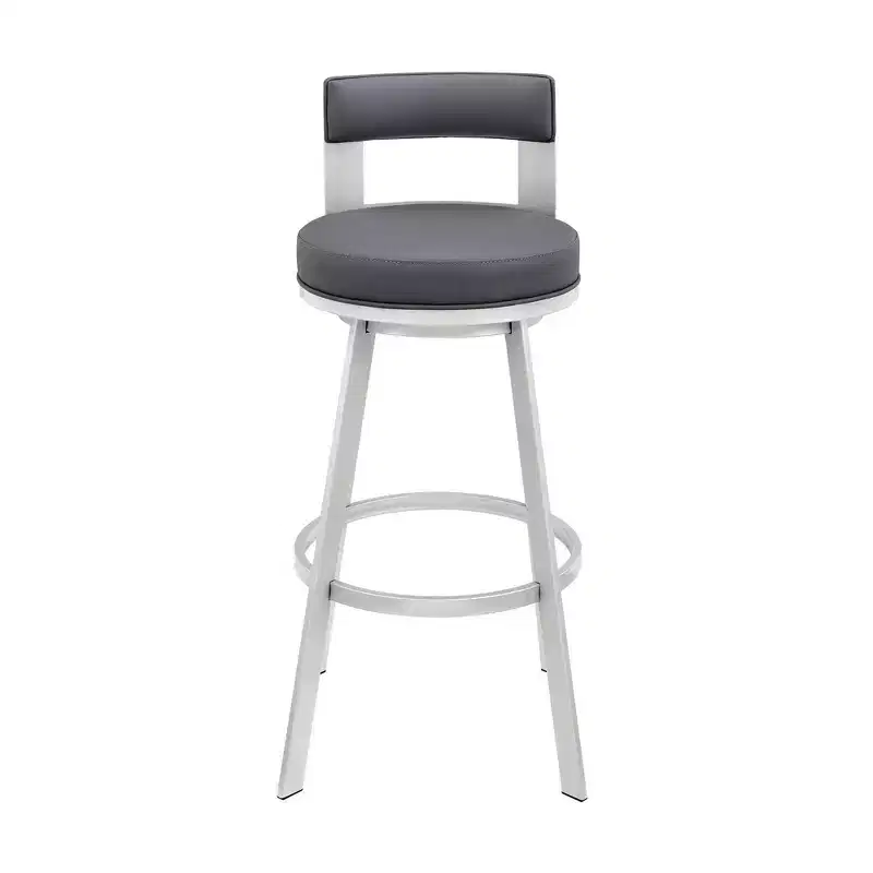 Armen Living 26" Flynn Metal with Faux Leather Swivel Counter Height Barstool Silver/Gray