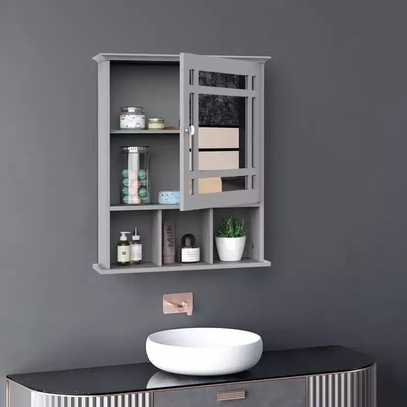 kleankin Bathroom Medicine Cabinet Wall Mount with Mirror Door 3 Shelf Organizer for Bathroom, Kitchen, Gray