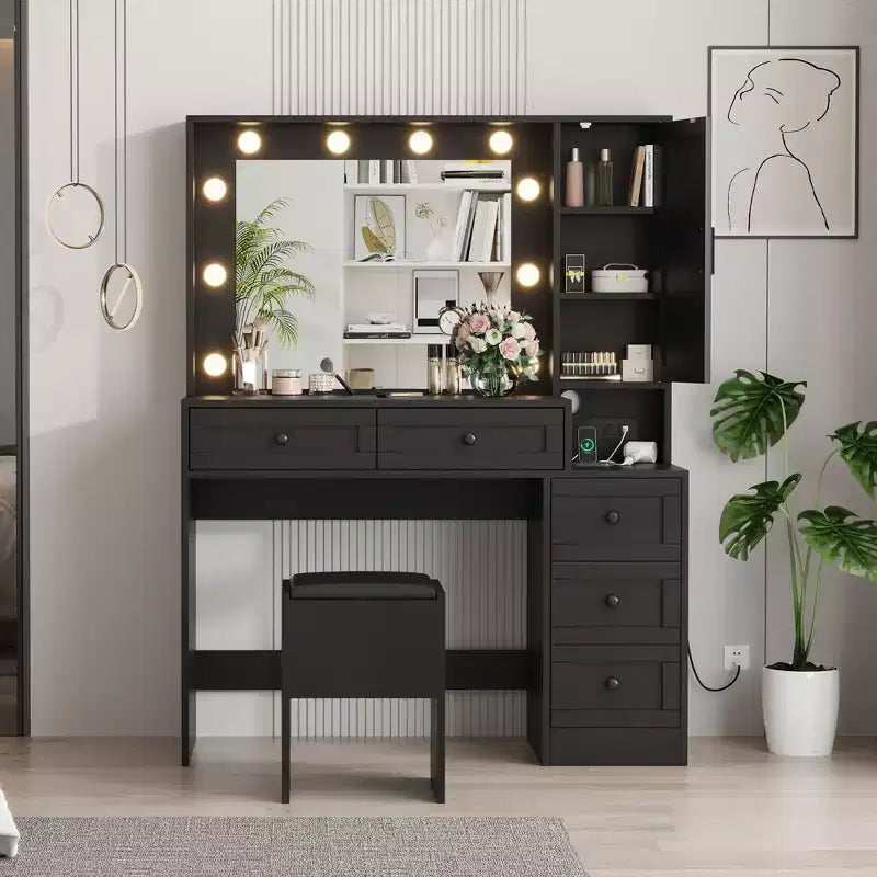 Makeup Vanity Desk, Adult Dressing Table Set, Vanity Desk with Lights, Charging Station, Drawers, for Bathroom, Bedroom