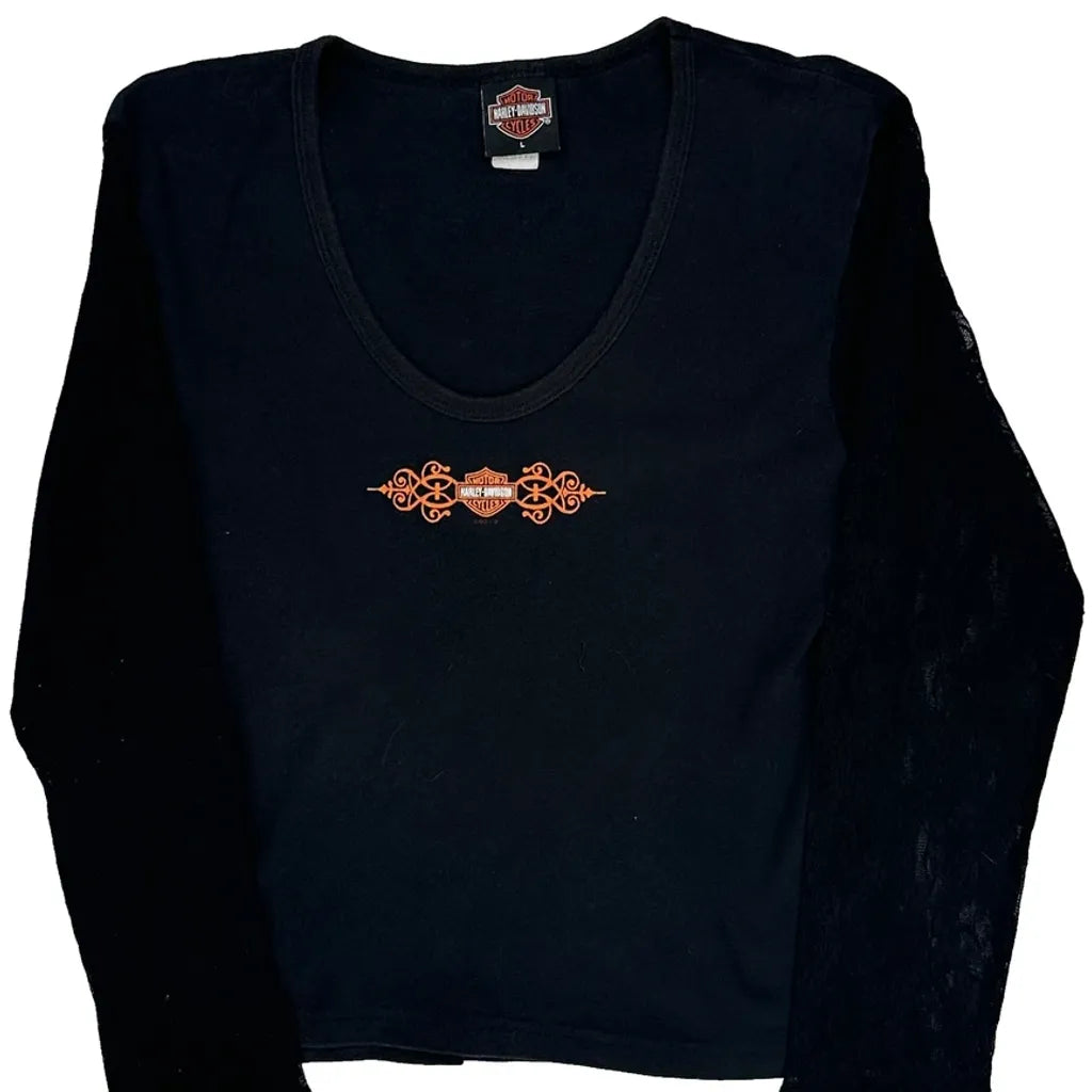 Graphic Long Sleeve T-Shirt Women Black Cotton Regular Fit Large