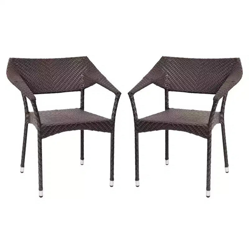 Emma and Oliver Modern All-Weather Patio Dining Chairs with Fade and Weather Resistant PE Rattan and Reinforced Steel Frame