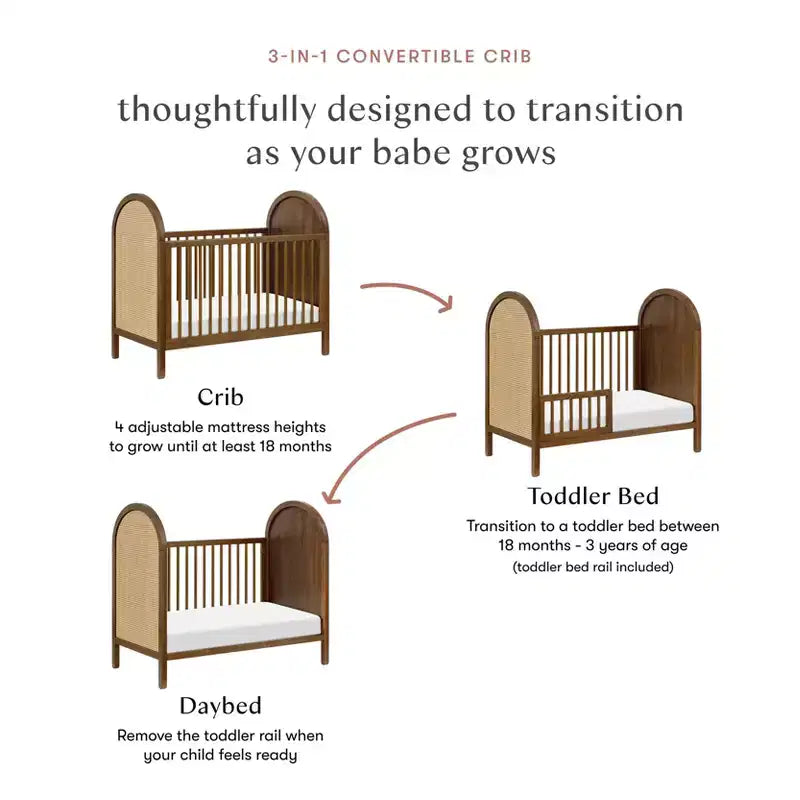Boho Cane 3-in-1 Convertible Crib with Toddler Bed Conversion Kit