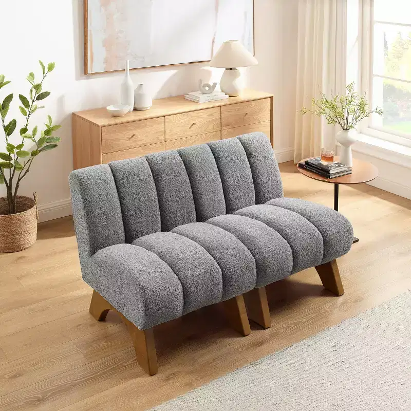 Art Leon Polar Fleece Fabric Upholstered Accent Slipper Chair with Rubber Wood Legs