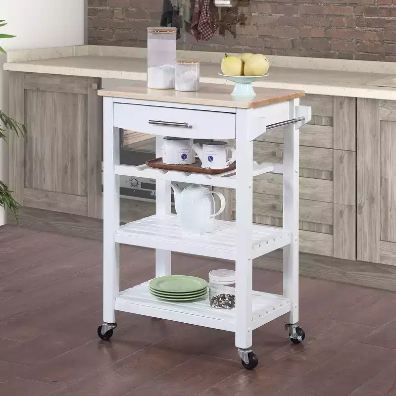 Ellaine 4 Tier Butcher Block Kitchen Cart with Drawer and Wine Rack - Breighton Home