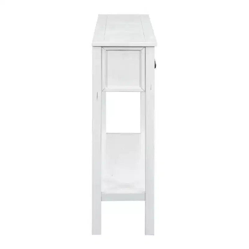 60 Rustic Console Table with 4 Drawers and Bottom Shelf, White