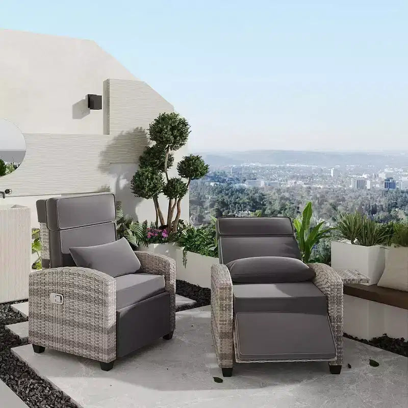 Outdoor Recliner Chair w/Adjustable Backrest+Footrest, 150 Lay Flat Rattan Patio Recliner with Air Pump+Flip-Up Table+Removable Cushion