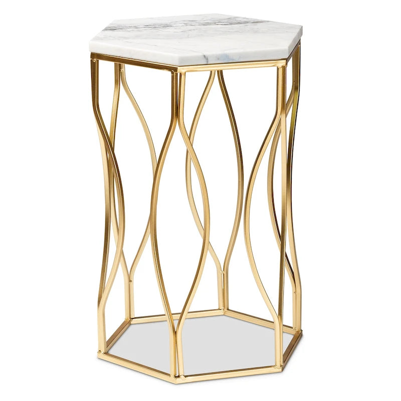 Modern and Contemporary Metal End Table with Real Marble Top
