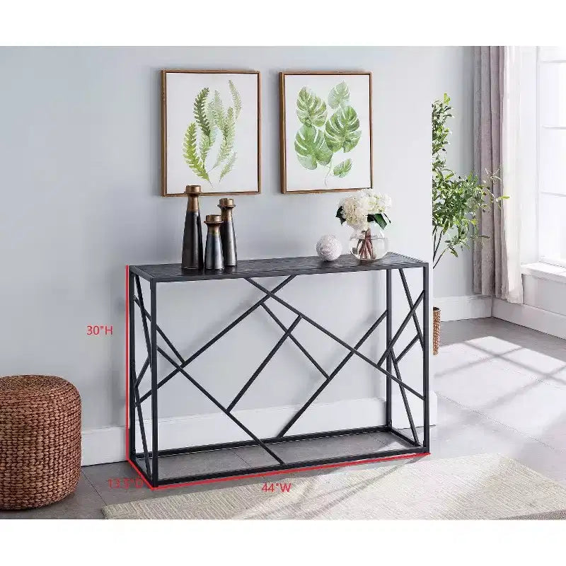 Modern Console Sofa Table - Black Metal Frame & Gray Wood Top