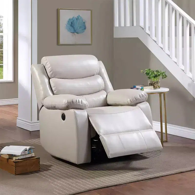 39 Power Recliner Accent Chair, Beige Faux Leather