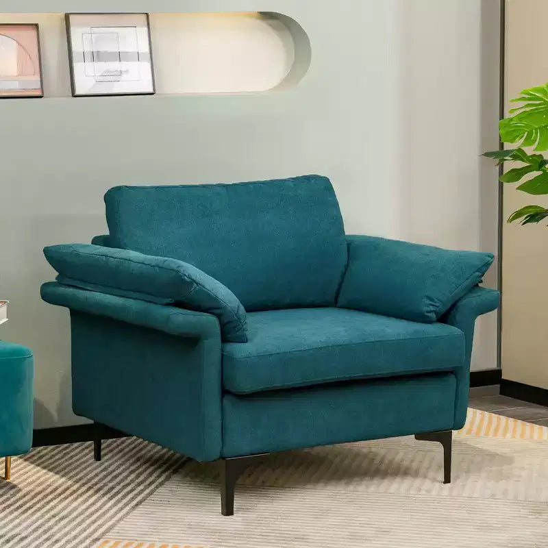 Costway Modern Fabric Accent Armchair Upholstered Single Sofa w/ Metal Legs Blue\Grey