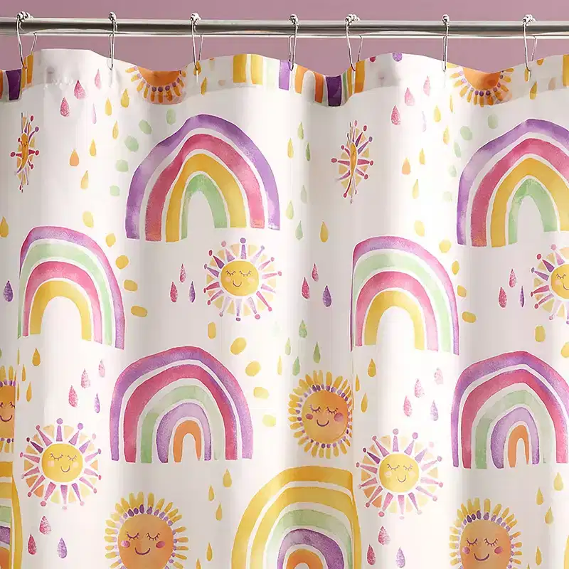 Rainbows and Suns Kids' Shower Curtain Pink - Urban Playground: Polyester, Machine Washable, Kids Bathroom Decor