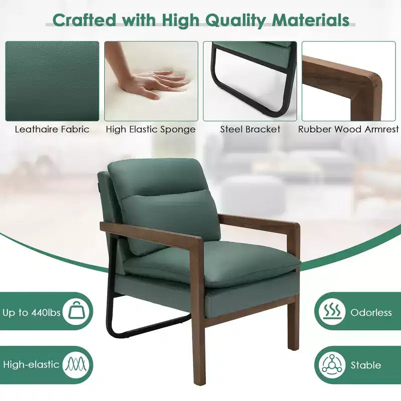 Modern Upholstered Accent Armchair with Rubber Wood Legs