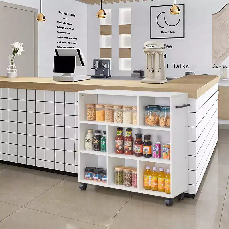 3-Tier Kitchen Cart with Lockable Wheels and Open Shelves, White