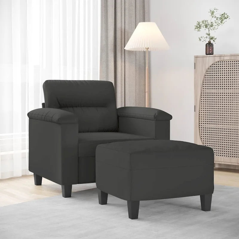 Modern Accent Upholstered Chair with Footstool Microfiber Fabric