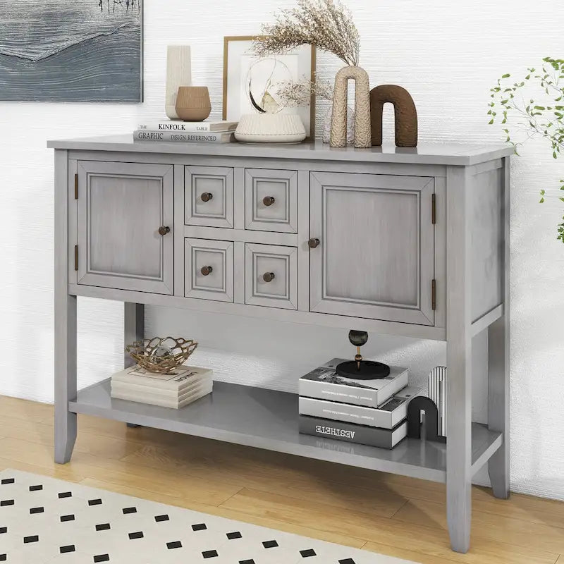 Vintage Console Table with Drawers and Cabinets