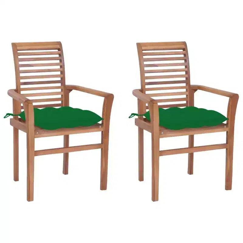 vidaXL Solid Teak Wood Dining Chairs with Cushions - Set of 2 - Ergonomic Design for Garden or Patio use - Stackable for Easy Storage