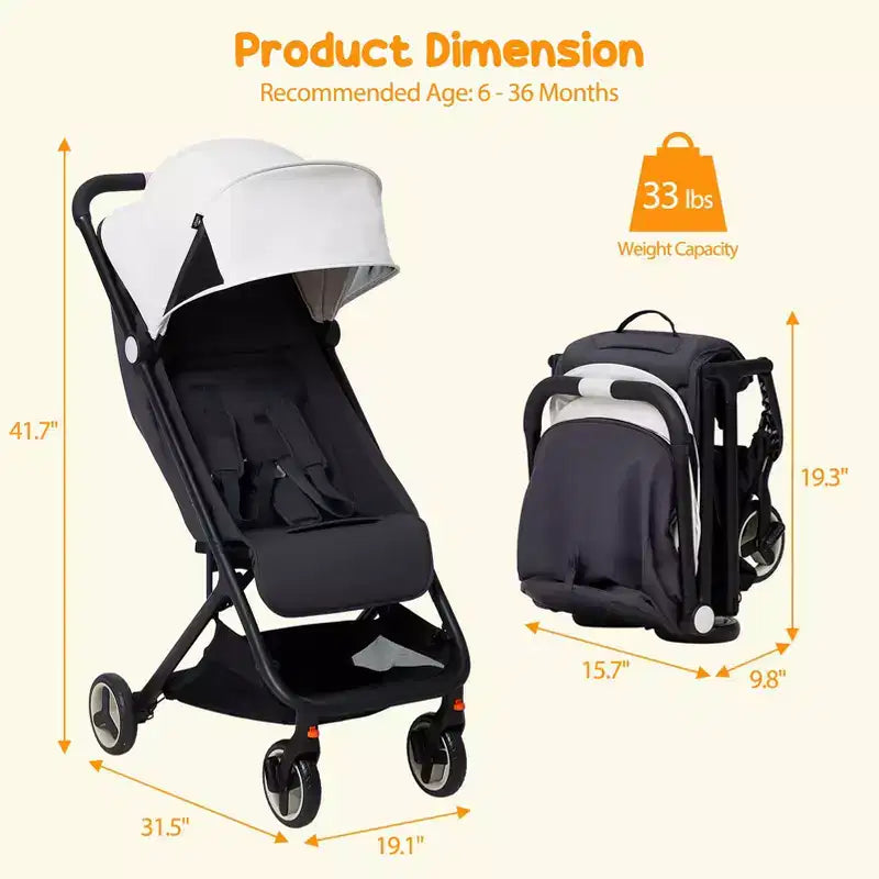 Compact Triple-Fold Baby Stroller with Canopy