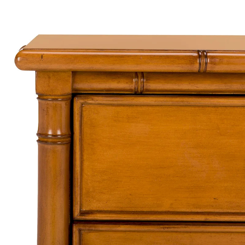 Modern Coastal 3-Drawer Nightstand with Bamboo-Style Frame & Gold Pulls