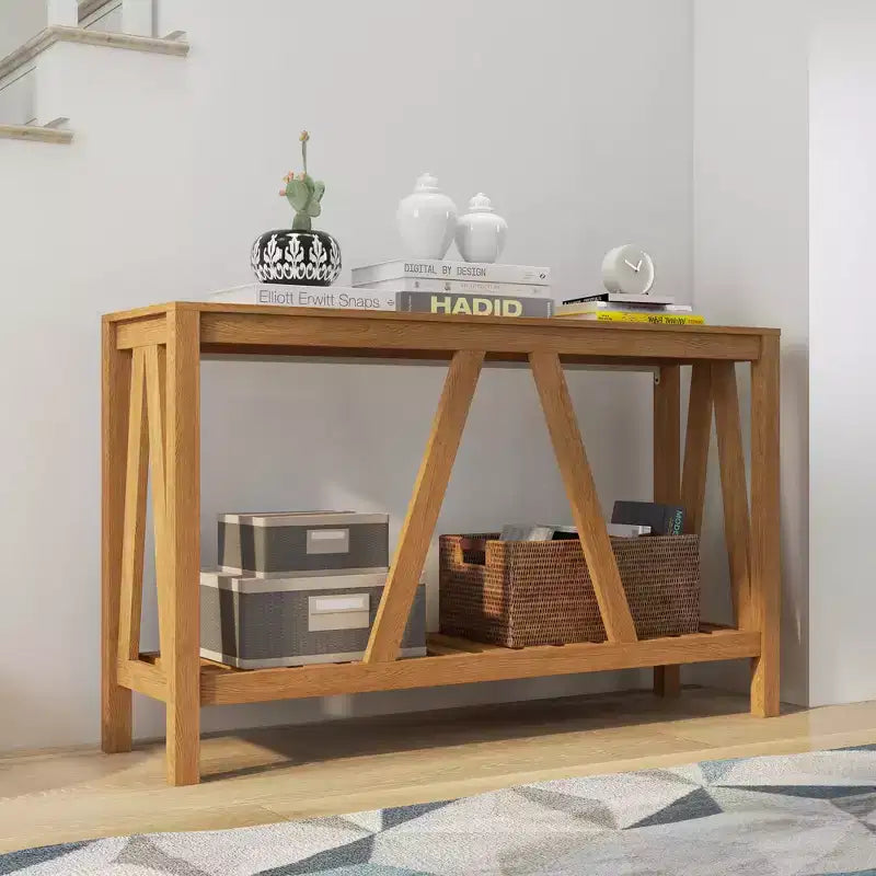 Farmhouse Console Table with Storage Shelf and Anti-Tip Hardware