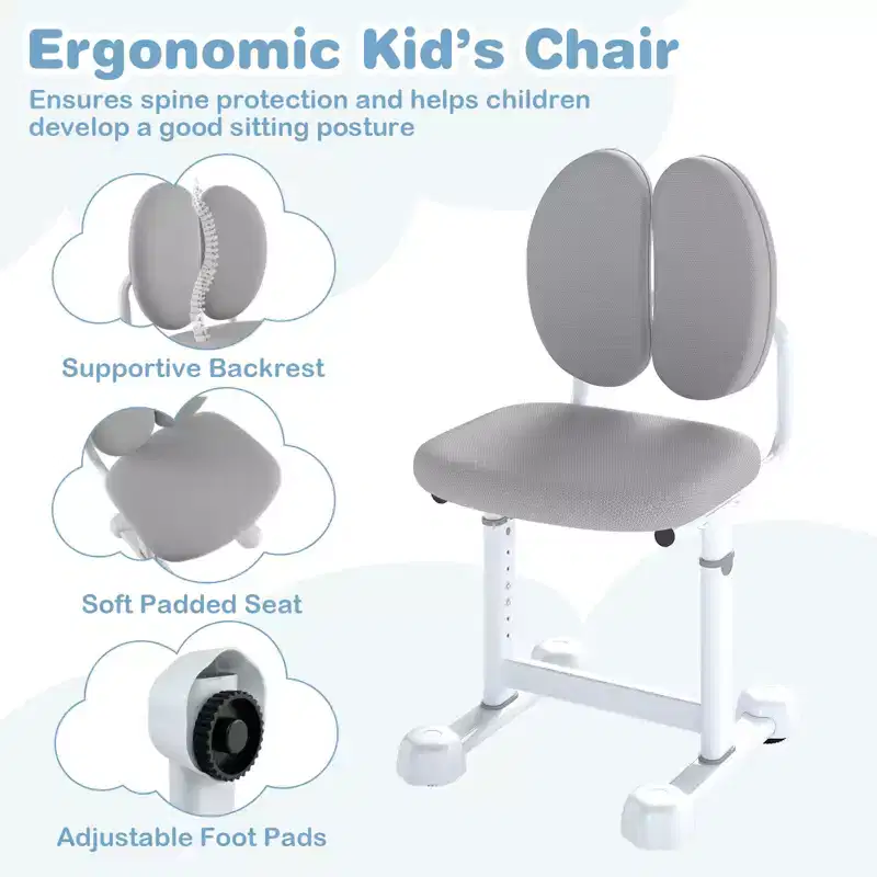 Costway Kids Study Desk & Chair Set with Tilt Desktop, Pen Holder & Tray, Reading Stand Blue/Gray