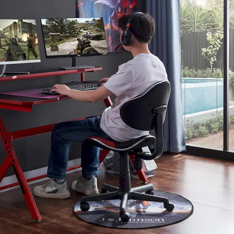 Ergonomic mesh office chair with adjustable lumbar support, computer desk and chair.