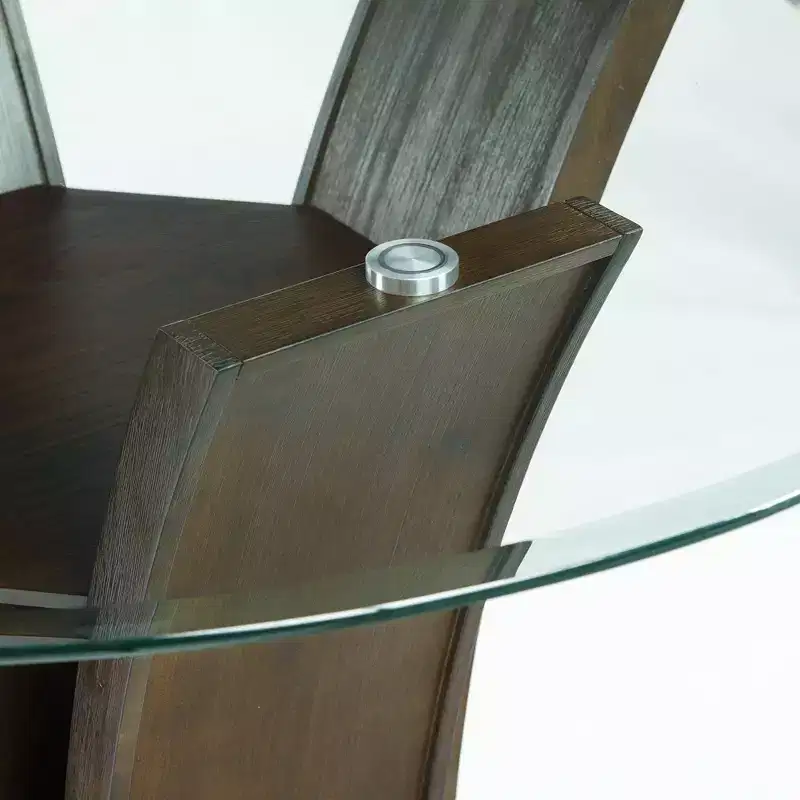 5pc Simms Round Counter Height Dining Set Walnut - Picket House Furnishings: Glass Top, Cream Chairs, Modern Style