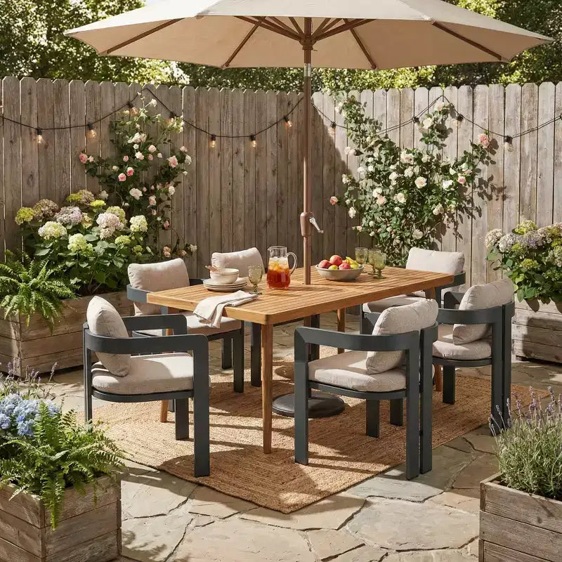 ModernLuxe 7pcs Outdoor Dining Set for 6, Patio Furniture Set Garden Dining Table Set with 6 Chairs with Cushions & Weather-Resistant Frame