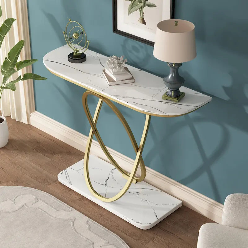 43.3 Inches Console Table with Geometric Base Modern Sofa Table for Entryway Living Room