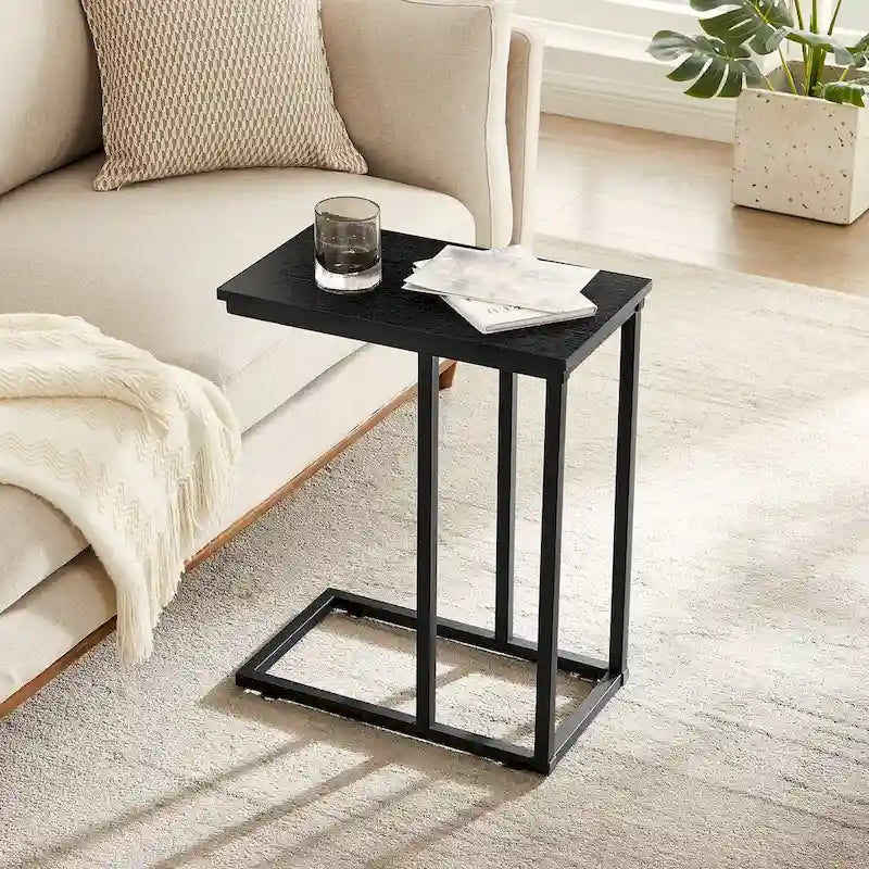 C-Shaped End Table Small Side Table Sofa Table with Metal Frame