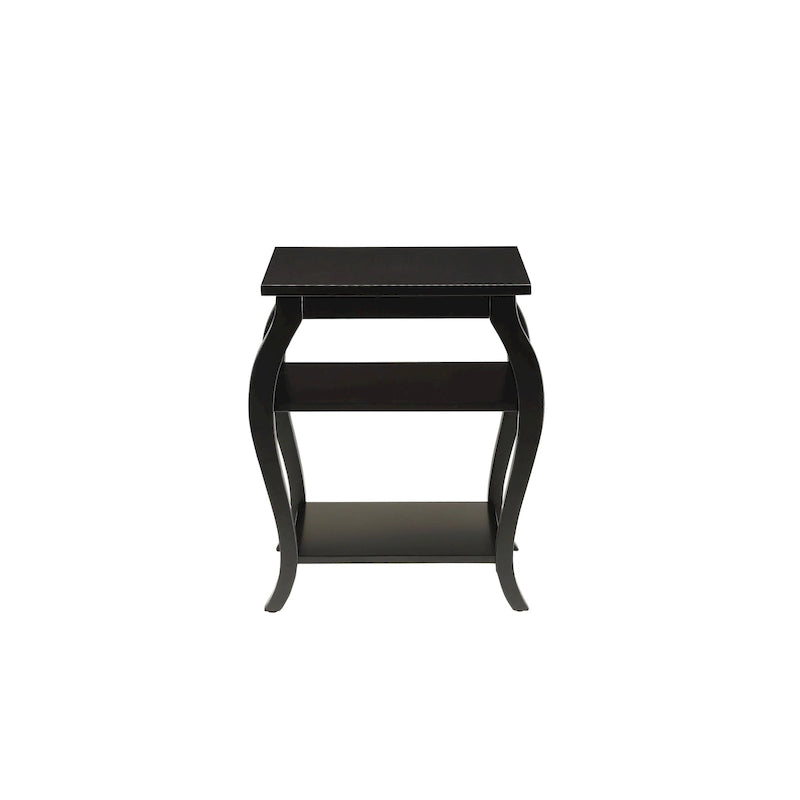 23 Black Wood Bow Leg End Table With Two Shelves - 20 W x 18 D x 23 H