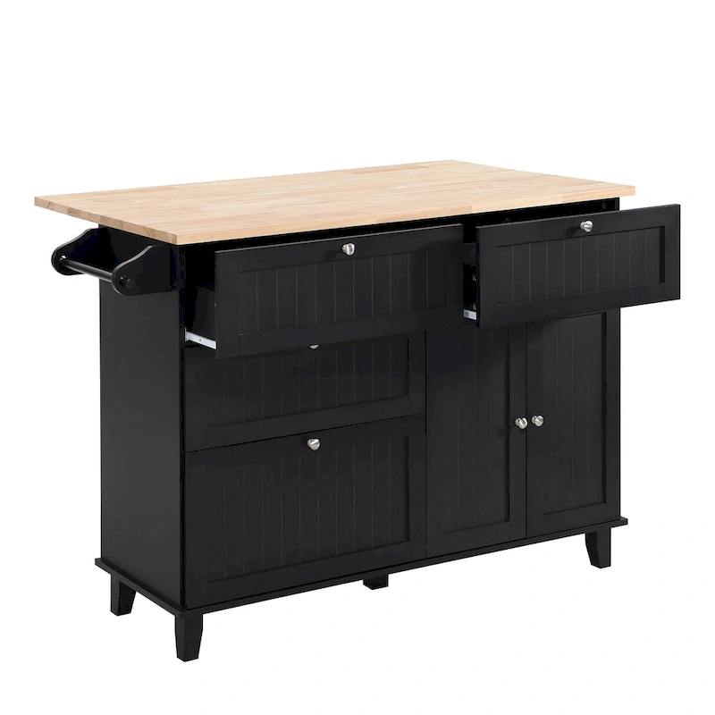 TOPMAX Kitchen Island Set with Drop Leaf and 2 Seatings, Dining Table Set with Adjustable Shelf, Drawers and Towel Rack
