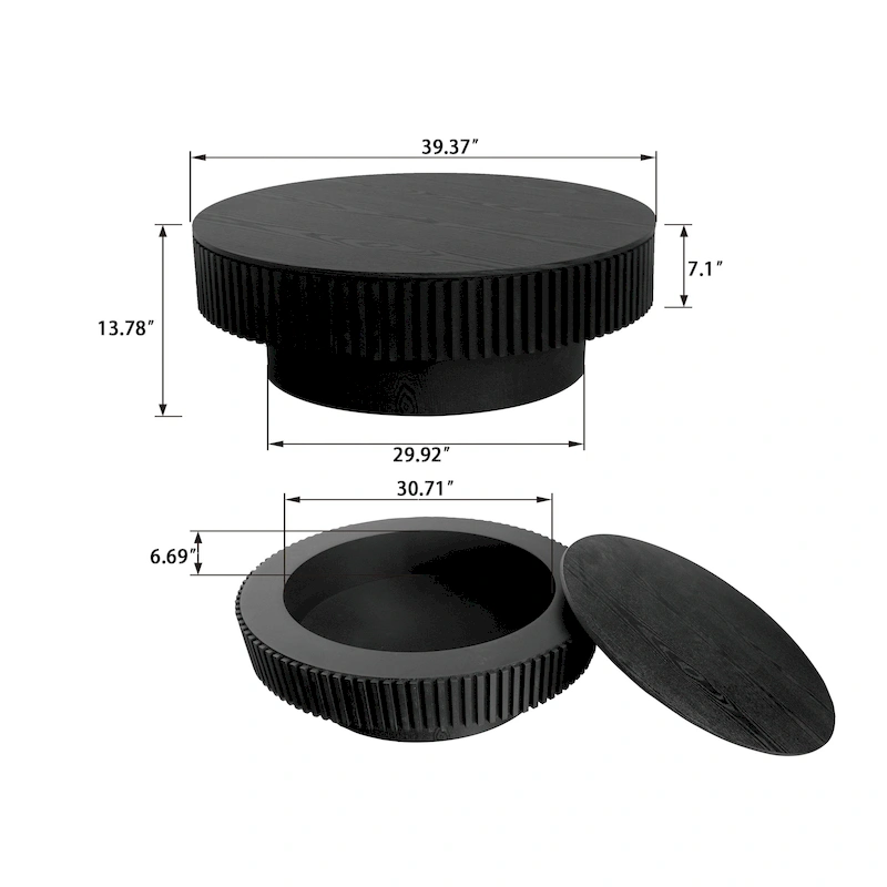 Modern Solid Wood Veneered Round Coffee Tea Table with Storage