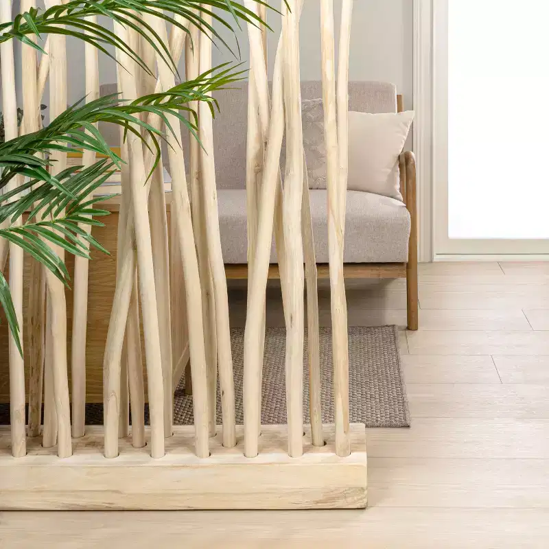 JONATHAN Y Tranquil 39W x 68H Coastal Bohemian Handcrafted Teak Branch Single Panel Room Divider
