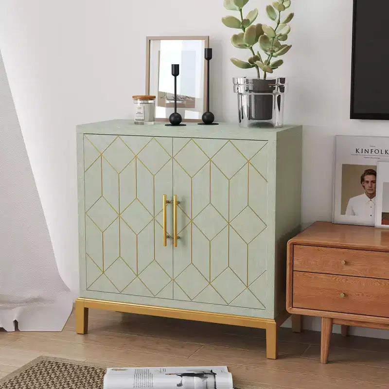Modern Sideboard with Gold Hardware, Wooden Storage Cabinet with 2 Doors, Accent Buffet for Living Room, Dining Room, Kitchen