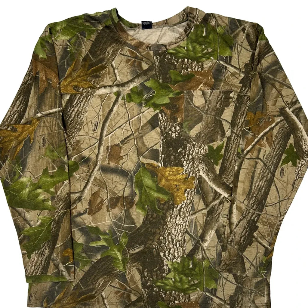 Camo Long Sleeve T-Shirt Men Regular Fit Crew Neck Cotton Blend