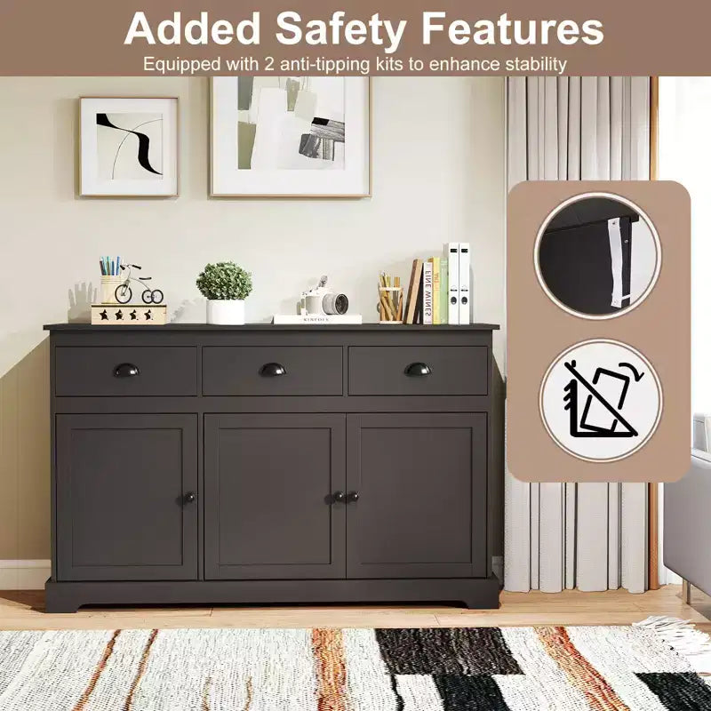 53.5 Buffet Sideboard with 3 Drawers and 2 Adjustable Shelves