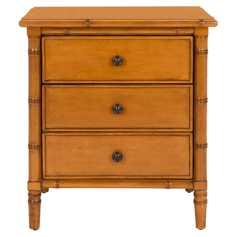 Modern Coastal 3-Drawer Nightstand with Bamboo-Style Frame & Gold Pulls