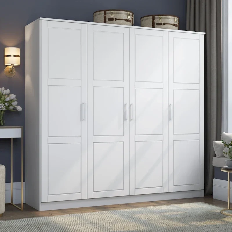 100% Solid Wood  4-Door Wardrobe with Solid Wood or Mirrored Doors
