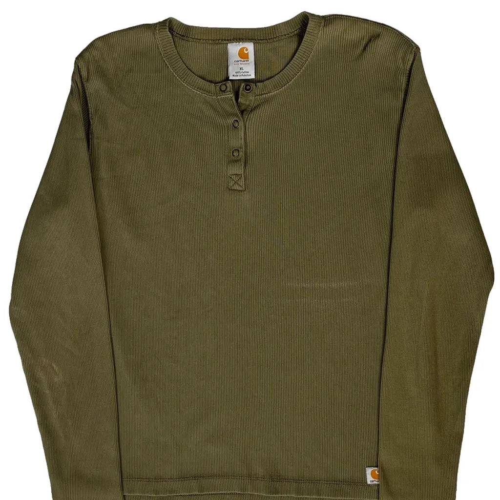 Women's Long Sleeve Henley T-Shirt XL Olive Green Cotton Casual Top