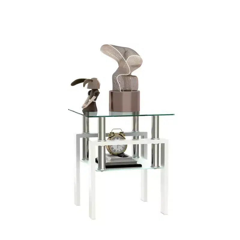 Modern 2-Tier Square Coffee Table with Tempered Glass Top