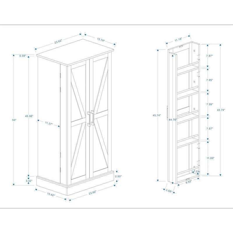 Freestanding LED Kitchen Pantry Cabinet with 2 Doors and Shelves - N/A