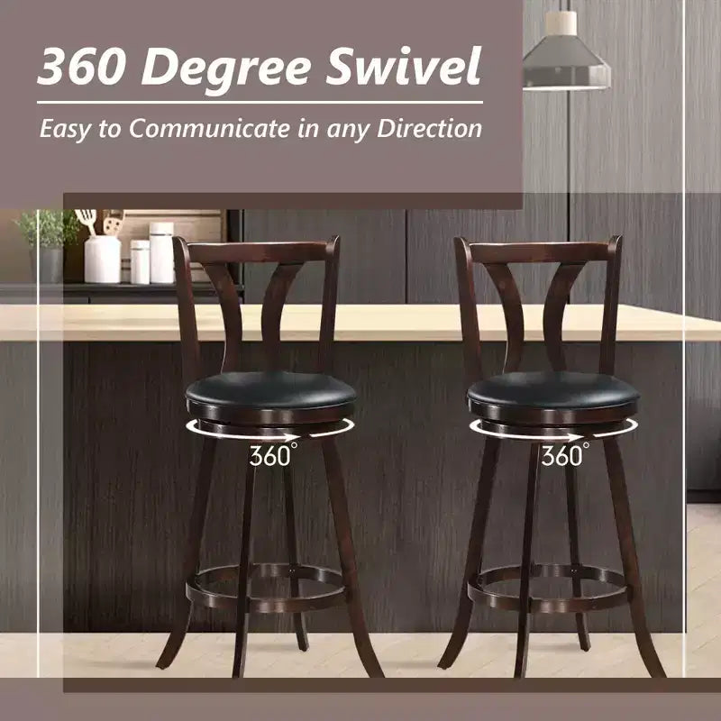 Swivel Bar Stools 29.5 with Rubber Wood Legs, PVC Leather Seat
