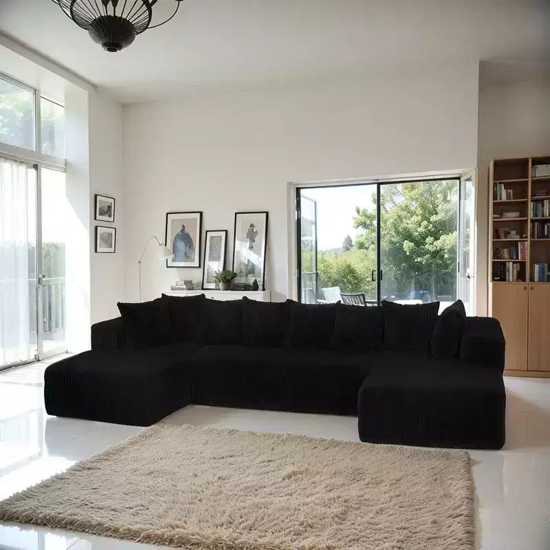 GDFStudio Stella 130 4-Seater U-Shaped Modular Corduroy Sectional Sofa with Deep Seats