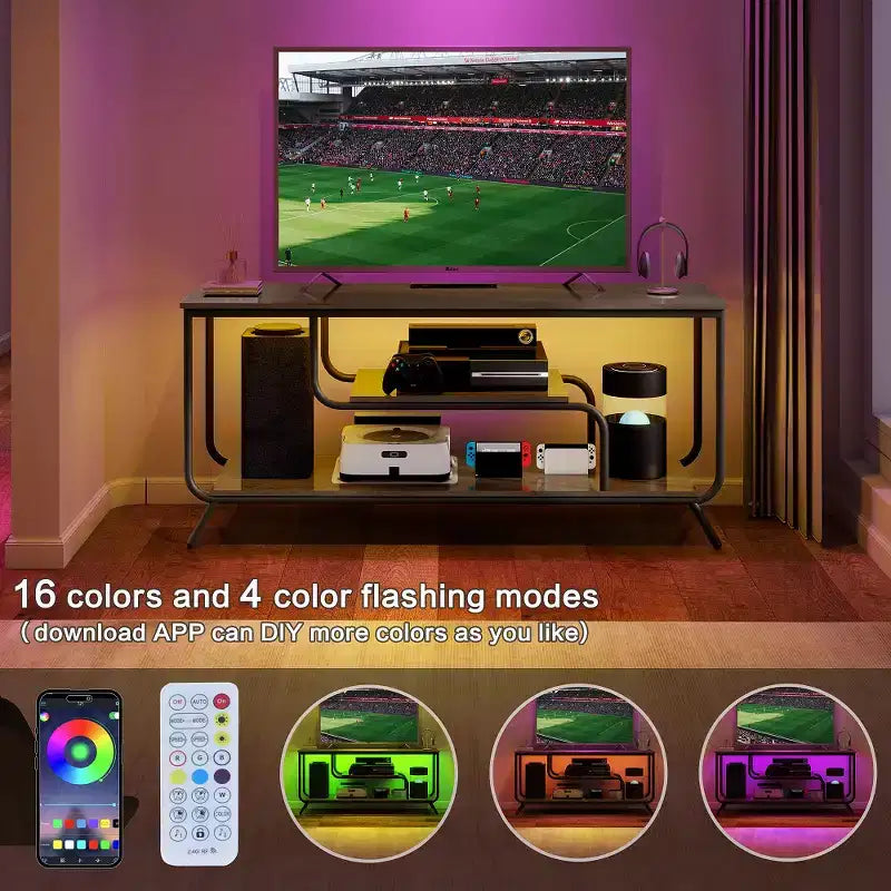 TV Stand with LED Lighting and Built-in Power Strip, Fits TVs up to 55 Inches