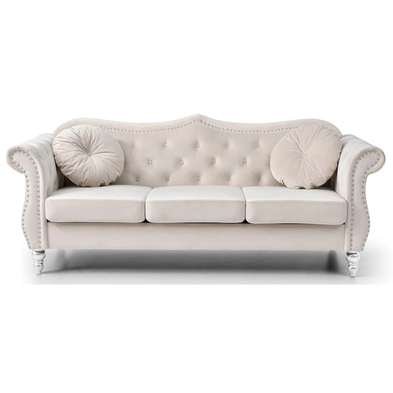 82 in. Velvet Chesterfield 3-Seater Sofa with Tufted Back and Nailhead Trim