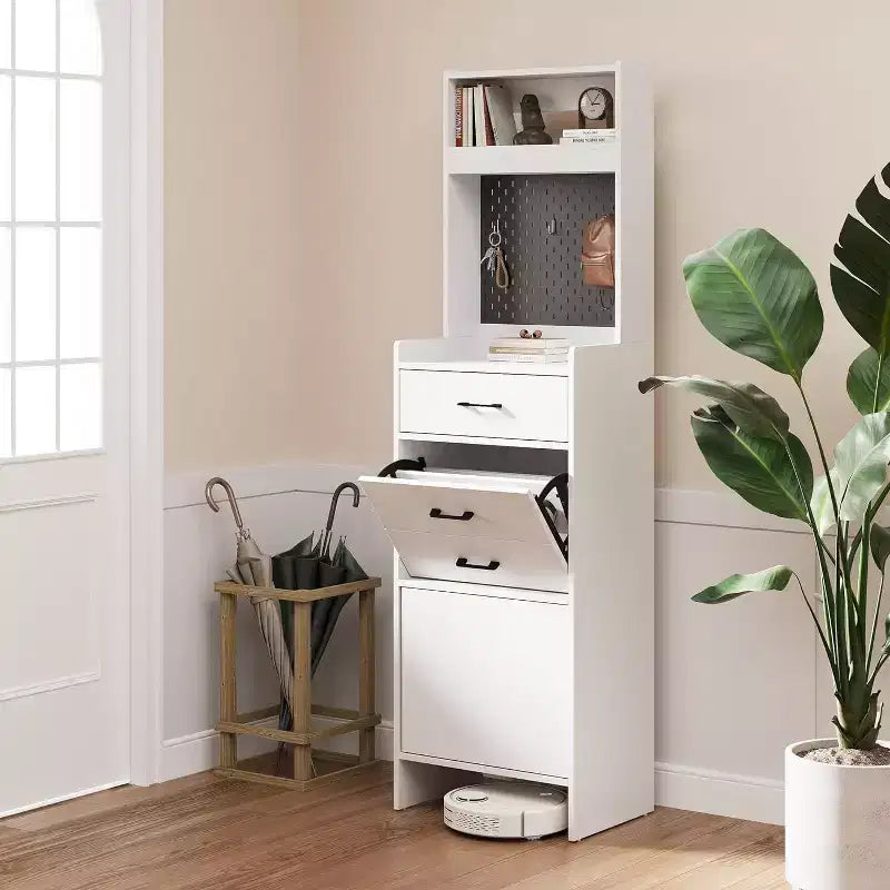 5-in-1 Entryway Shoe Cabinet with Flip Drawer, Pegboard and Adjustable Shelf
