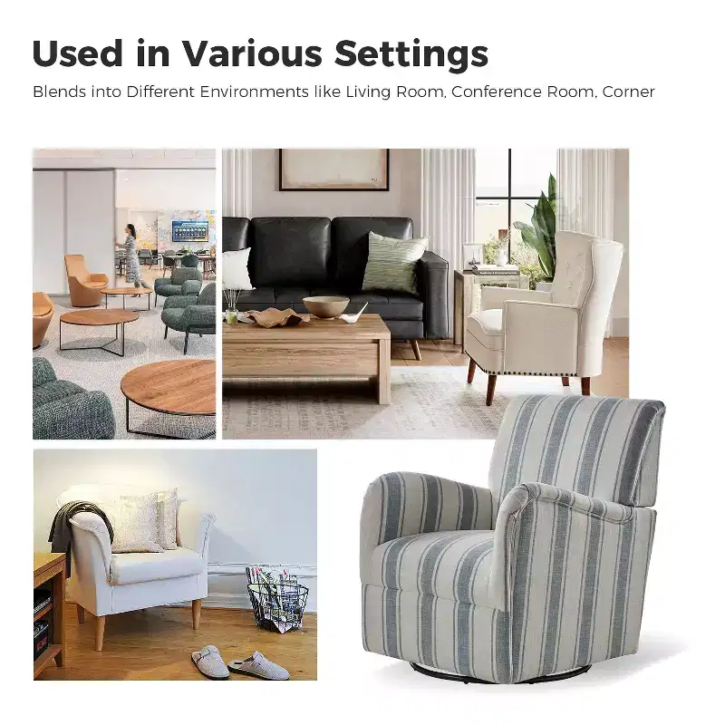 Set of 2 Livia Transitional 360-Degree Swivel Armchair With Jacobean Strip Pattern | HULALA HOME